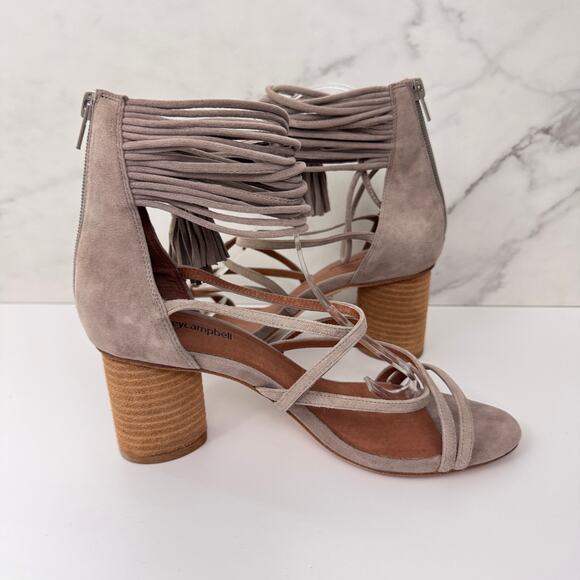 Jeffrey Campbell Womens Despina Sandals Size 8.5 Suede Strappy Fringe Boho Taupe - Picture 5 of 11